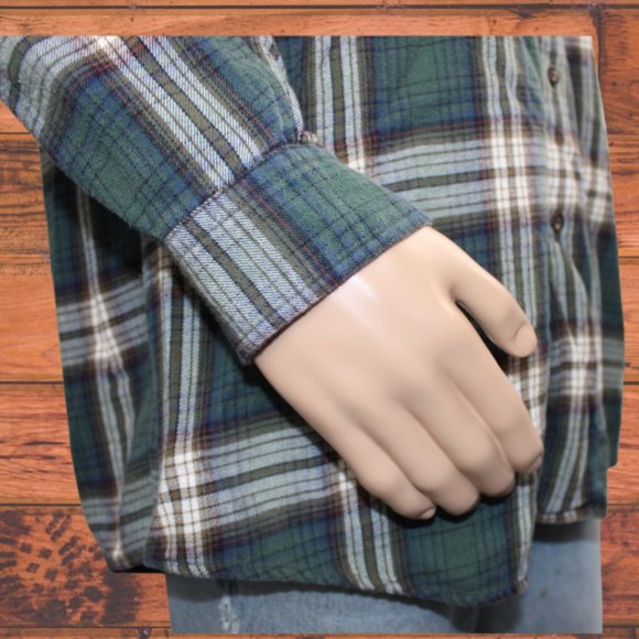 Eddie Bauer Dark Green/White Button Down Flannel Large - Picture 4 of 8